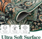 Moynesa Tiger 5x7 Area Rug, Boho Washable Living Room Rug, Non Slip Green Rugs for Bedroom, Ultra Thin Vintage Soft Stain Resistant Throw Floor Carpet for Office Dining Room