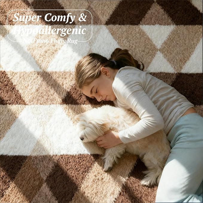 8x10 Area Rugs for Living Room Bedroom, Soft Fluffy Shaggy Bedside Rug, Indoor Floor Carpet for Kids Playroom, Dorms, Nursery Rooms, Home Decor (Coffee Ombre 8'x10')