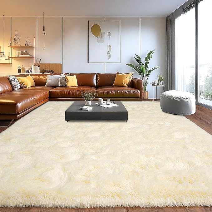 Area Rugs for Living Room, Shaggy Carpets for Living Room, Upgrade Non-Slip Plush Rugs for Kids' Room, Perfect Decor for Modern Home Light Champagne 4x6 Feet