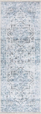 Bloom Rugs Caria Washable Non-Slip 12 ft Runner - Ivory/Blue/Gray Traditional Runner for Entryway, Hallway, Bathroom, and Kitchen - Exact Size: 2'6" x 12'