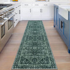 KOZYFLY Runners for Hallways 2x8 Ft Washable Kitchen Runner Rug Boho Entry Rug for Hallways Indoor Printed Faux Wool Long Floor Carpet for Entryway Bedroom Kitchen Hallway, Dark Green
