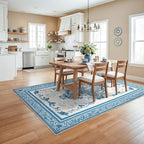 SOULFUL Medium Pile 8x10 Rugs for Living Room - Soft Foot Feel Large Area Rug - Blue Boho Floral - Washable Non-Slip - Perfect for Bedroom Kids Room Under Dining Table Office