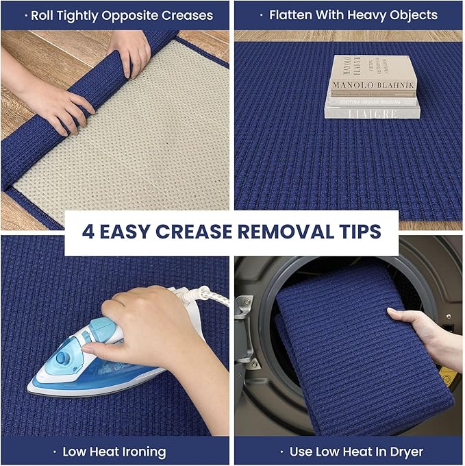 IOHOUZE Washable Area Rug 6x9 Non Slip Rugs for Living Room, Dining Room Rugs Bedroom Rug, Woven Braided Indoor Floor Carpet for Living Room Nursery Office, Royal Blue/Navy