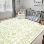 LIVEBOX Washable Area Rug 8x10 - Large Beige Boho Living Room Rug Vintage Rugs for Bedroom, Non-Slip Retro Floral Carpet Print Distressed Accent Rugs for Dining Room Home Office