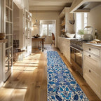 EVERGRACE Hallyway Area Runner Rugs 2x10, Boho Floral Faux Wool Indoor Outdoor Rugs, Washable Rugs for Bedroom Dining Room Living Room Kitchen, Low Pile Floor Mat Carpet for Home Decor, Celtic Blue
