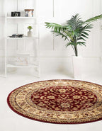 Unique Loom Voyage Collection Traditional Oriental Classic Intricate Design Area Rug (3' 3 x 3' 3 Round, Red/Gold)
