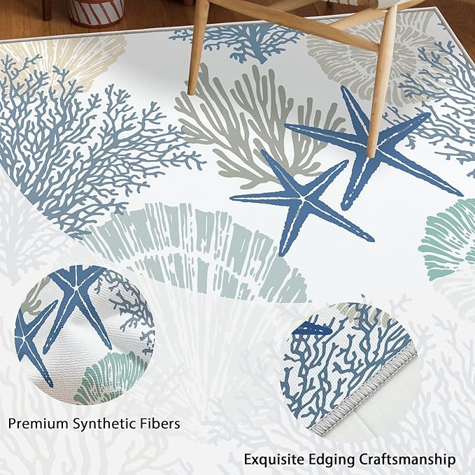 Tritard Coastal Runner Rug 2x6 Nautical Kitchen Hallway Rugs Beach Themed Non-Slip Indoor Floor Mat Machine Washable Rugs Carpet for Bathroom Living Room Bedroom Laundry Room Entryway, Blue