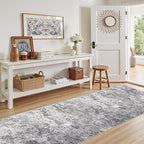 3X8 Washable Runner Rug for Hallway: Soft Neutral Modern Abstract Area Rug - Non-Slip Low Pile Long Throw Indoor Carpet for Kitchen Entryway Kitchen Bedroom Laundry Bathroom - Grey