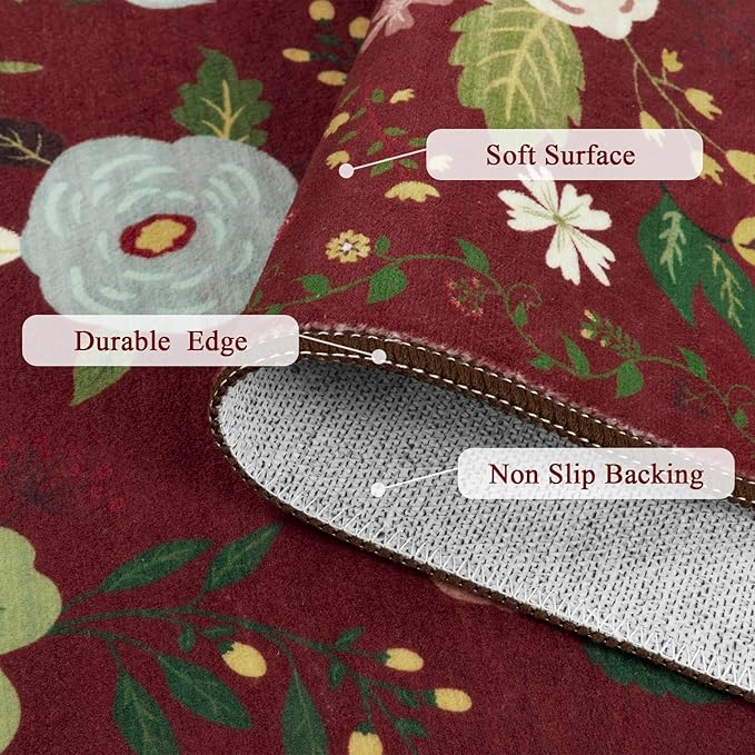 U'Artlines Red Christmas Runner Rug for Hallways,2'6" x 8'Colorful Floral Carpet Soft Non Slip Washable Floor Carpet Runners for Entryway Laundry Room Bathroom (Red)