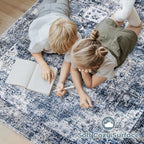 Area Rug 6x9 Washable Rug, Vintage Boho Medallion Rugs Non-Slip Soft Low Pile Large Distressed Rug Indoor Retro Carpet for Living Room Bedroom Dining Room Home Office (Blue, 6'x9')
