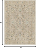 RUGGABLE Washable Vintage Area Rug – Kamran Ivory Opal 5x7, Stain-Resistant, Non-Slip – Medium Machine Washable Rugs for Living Room, Bedroom, Hallway, Entryway & Office–with Standard Pad