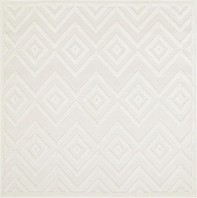 Nourison Home Versatile Ivory White 5' x Square Area Rug - Easy Clean, Non Shedding, Bed Room, Living Room, Dining Room, Kitchen (5' x Square)