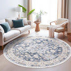 zesthome Washable Round Area Rugs - Non-Slip 6ft Round Rugs, Ultra-Thin Large Circle Rugs for Living Room, Soft Low Pile Rug for Bedroom, Kitchen, Nursery - Vintage Stain Resistant Round Rug