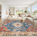 Area Rug 9x12 Washable Rug, Vintage Boho Medallion Rugs Non-Slip Soft Low Pile Large Distressed Rug Indoor Retro Carpet for Living Room Bedroom Dining Room Home Office (Tribal Medallion/Multi, 9'x12')