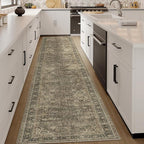 2x10 Washable Brown Runner Rug Vintage Hallway Kitchen Carpet Non-Slip Soft Low Pile Distressed Throw Rug for Bedroom Bathroom Laundry Living Room