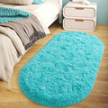 Soft Fluffy Area Rug for Bedroom, Teal Blue Fuzzy Shaggy Oval Throw Rugs for Bedside, Non-Slip Cozy Plush Shag Carpet for Kids Room Nursery Dorm Living Room, 2.6 x 5.3 Feet