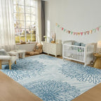 WITSHOCK 10x12 Washable Rug for Living Room,Modern Floral Distress Print Pattern Area Rugs,Stain Resistant with Non Slip Backing Carpet for Dining Room,Bedroom & Home Decor,Blue/Light Blue
