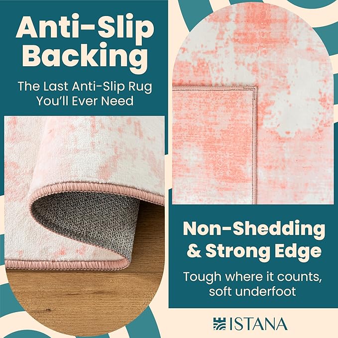 Istana Hallway Runner Rug 2x6 - Pink Kitchen Rugs Non Slip Washable -Silk's Soft Touch Carpet Runner - Stylish Rug Runner for Home
