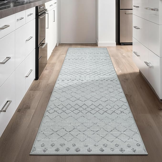 GLN Rugs Contemporary Collection - Machine Washable Area Rug, Contemporary Washable, Non Slip, Low Pile Chenille Rug, Living Room, Bedroom, Kitchen Rug (2'6" x 10' Gray 0166)