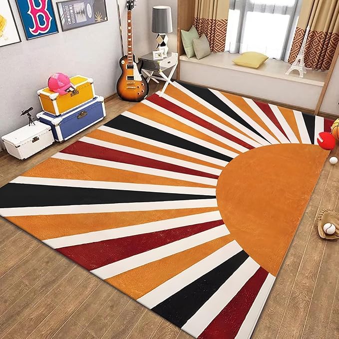 5x8ft Boho Area Rug,3D Printing Rainbow Sun Area Rug,Modern Simple Home Decoration Rug for Kids Girls Boys Bedroom, Living Room, Classroom, Office Non-Slip Washable