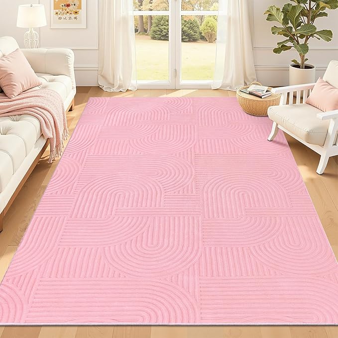 Pauwer 6x9 Washable Area Rugs for Living Room Modern Pink Solid Color Soft Fluffy Rugs for Bedroom Non Slip Boho Accent Indoor Mat Floor Carpet Cover for Kids Room Dining Room Kitchen Office, Pink