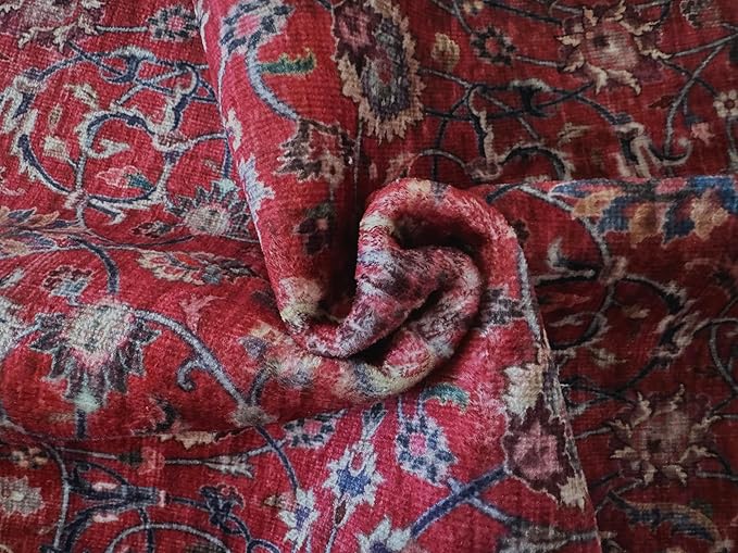GLN Rugs Traditional Collection - Machine Washable Area Rug, Traditional Washable, Non Slip, Low Pile Chenille Rug, Living Room, Bedroom, Kitchen Rug (5'3" Round Dark Red)