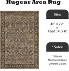HUGEAR 4x6 Machine Washable Rugs Brown Hallway Area Rug Indoor Accent Rug Floral Low Pile Carpet Soft Throw Rug Bedroom Living Room Office Dining Room Kitchen Laundry Room Non Slip