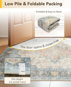 Area Rugs 8'x10' Washable Non-Slip, Floral Vintage Distress Print Pattern Medallion Carpet for Living Room Bedroom Dining Room, Blue Orange Red