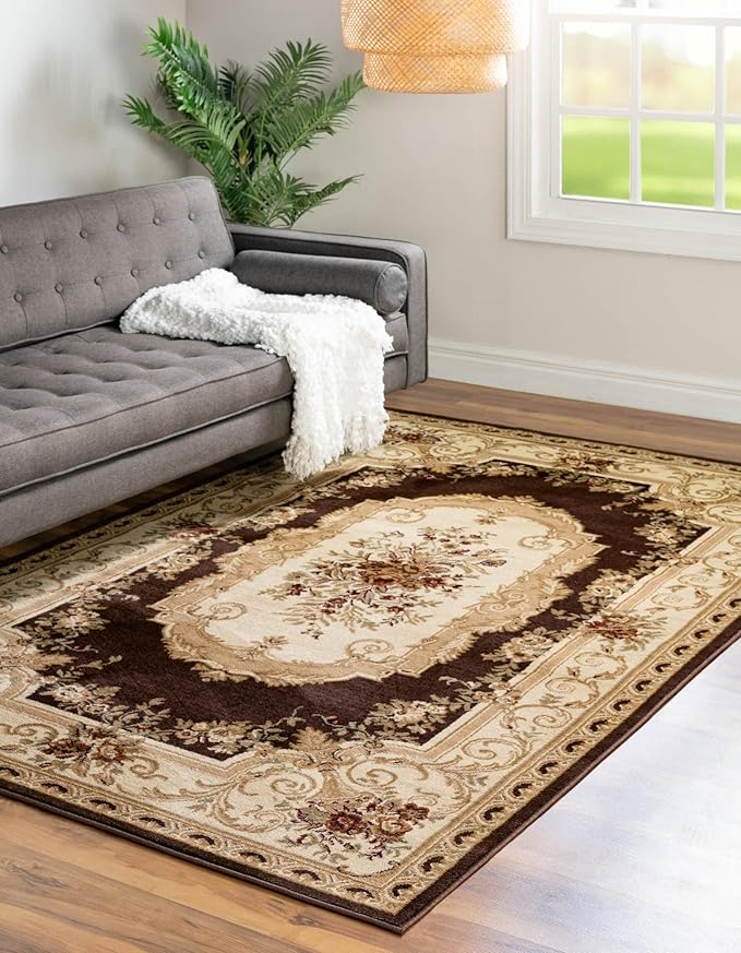 Rugs.com Chateau Collection Rug – 7' x 10' Brown Medium Rug Perfect for Bedrooms, Dining Rooms, Living Rooms