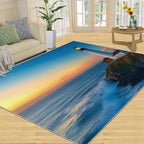 Coastal Rugs for Bedroom - 2x3 Area Rug - Ocean Lighthouse Rugs for Living Room, Sunset Ocean Scenery Rug, Non-Slip Washable Home Decor Carpet
