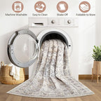 Runner Rug Kitchen Washable Rugs: 3x10 Non-Slip Boho Soft Vintage Stain Resistant Indoor Floor Neutral Farmhouse Throw Carpet for Hallway Bathroom Laundry Room Entryway Bedroom- Ivory Gray