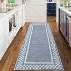 Rug Runners for Hallways 2x8 Washable Kitchen Runner Rug Non Slip Low Pile Bedside Throw Carpet Modern Bordered Bathroom Runners Checkered Area Rug for Living Room Bedroom Entryway Nursery, Blue