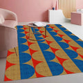 Modern Geometric Area Rug with 3D Layered Double Circle Texture Blue and Brown Red Abstract Minimalist Rugs for Living Room Bedroom Nursery Room Playroom Home Office Washable Indoor Carpet 4x6
