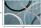 Rugshop Modern Wavy Circles Design Accent Rug, Carpet with Jute Backing for Entryway, Bathroom, or Kitchen, Blue, 2' x 3'
