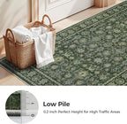 LIVEBOX Washable Area Rug 5x7 - Large Green Boho Living Room Rug Vintage Rugs for Bedroom, Lightweight Retro Carpet Floral Accent Rugs for Dining Room High Traffic Area