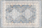 Phantoscope Washable Area Rug 6'x9' Non-Slip, Vintage Neutral Rugs for Living Room, Bedroom, Dining Room, Distressed Boho Geometric Medallion Pattern, Low-Pile Foldable Floor Carpet, Dusty Blue/Multi