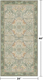 Washable Sage Green Floral Rugs for Entryway - Small 2x4 Runner Rug for Kitchen Bathroom Door Mat Indoor Entrance with Bird & Botanical Pattern, Light Green and Beige, Non Slip Low Pile