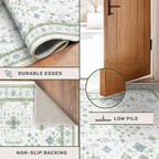 Blue and Green 4x6 Rugs for Small Living Room - Oushak Boho Pastel, Low Pile Non Slip Stain Resistant Throw Rug for Under Bed, Large Entryway, Kitchen, Floor Carpet Aesthetic Boys
