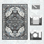 Large Area Rugs 8x10 for Living Room, Bedroom, Washable Vintage Rugs -Low Pile Distressed Rugs for Kitchen, Dining Room, Water Repellent & Non Shedding, Black and Blue