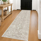 KILOCOCO Hallway Runner 2x8 Rug Runner Printed Vintage Floral Washable Kitchen Runners Non-Slip Rubber Backed Runners for Hallways Laundry Room Distressed Boho Rugs for Entryway Bedroom, Beige