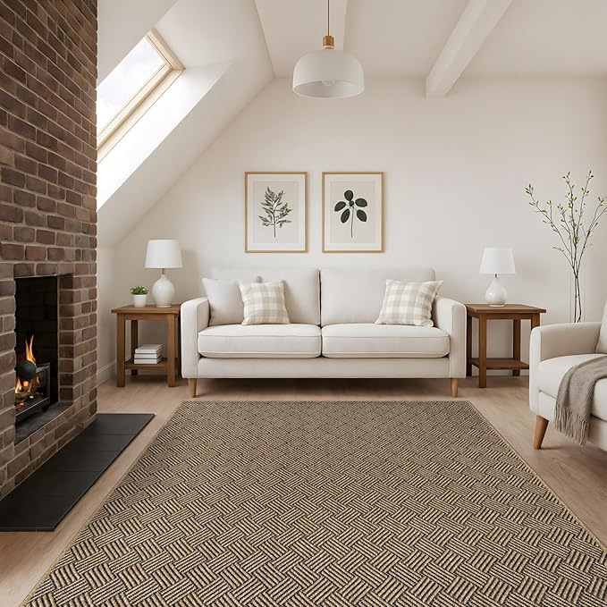Easy Jute Rugs 9x12 Herringbone Natural Color Living Room Indoor Outdoor Area Rug for Patio and Kitchen Rug High Traffic Washable Easy to Clean Solid Boho Woven Design Carpet (9 x 12)