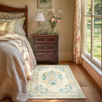 jinchan Vintage Floral 3x5 Area Rugs for Entryway - Machine Washable Distressed Design Ultra-Thin Low-Pile Soft Non-Shedding Carpet for Kitchen Bedroom Laundry Living Room (3x5ft, Apricot Multi)
