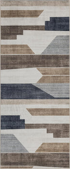 ReaLife Rugs Machine Washable Area Rug Runner - Living Room Bedroom Bathroom Kitchen Entryway Office - Non-Slip Baking Low Pile Stain Resistant Premium - Modern Geometric - Theo - Beige 2'6" x 8'