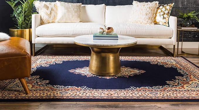 Unique Loom Reza Collection Traditional Persian Style Area Rug, 9 x 12 ft, Navy Blue/Ivory
