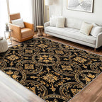 Black Gold Baroque Rug, Washable 5x8 Rug for Living Room, Floral Geometric Patterned Indoor Carpet, Black Gold Baroque Decor for Home, Bedroom, Soft Non Slip Thin Design FER69