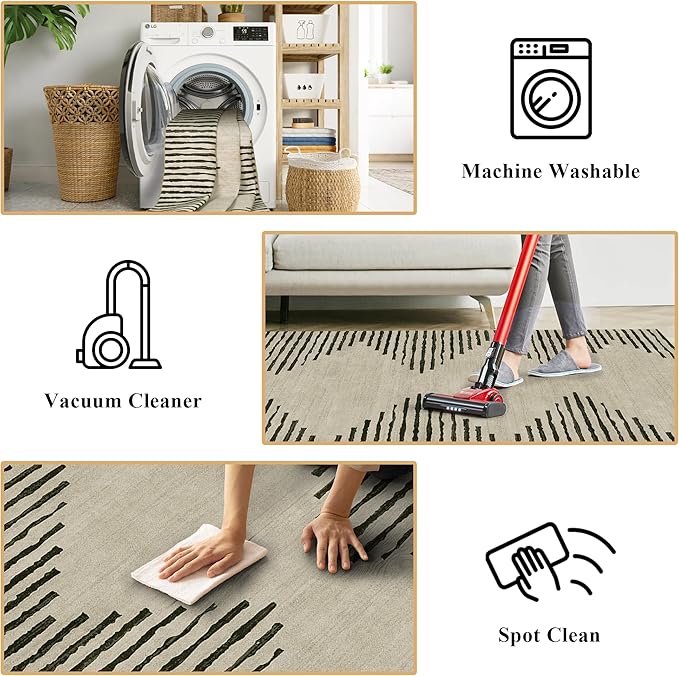 HelloTree Area Rug 4x6 Geometric Rug,Washable Modern Neutral Stain Resistant Indoor Carpet Boho Living Room Moroccan Rugs Fluffy Rug for Living Room Bedside Room Decor for Family-Cream