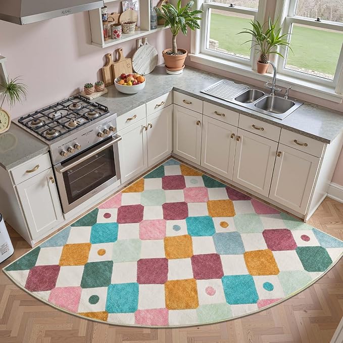 jinchan Macy Kids Rug for Nursery 6ft Radius Corner Washable Area Rug Modern Colorful Quarter Circle Rug Soft Non-Slip Carpet for Bedroom Playroom Daycare Reading Nook Classroom Confetti on Cream