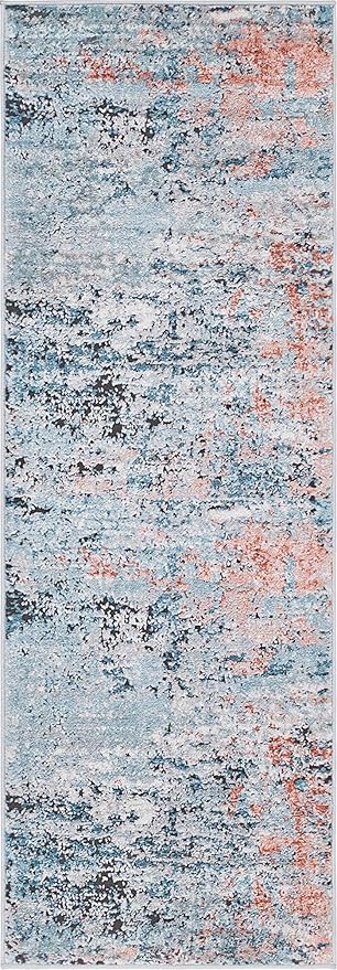 Rugs.com Leipzig Collection Runner Rug – 6 Ft Runner Multi Low-Pile Rug Perfect for Hallways, Entryways