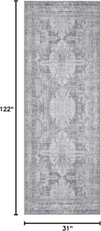 Bloom Rugs Washable 10 ft Runner - Ivory/Silver Gray Traditional Runner for Entryway, Hallway, Bathroom, and Kitchen - Exact Size: 2.5' x 10'