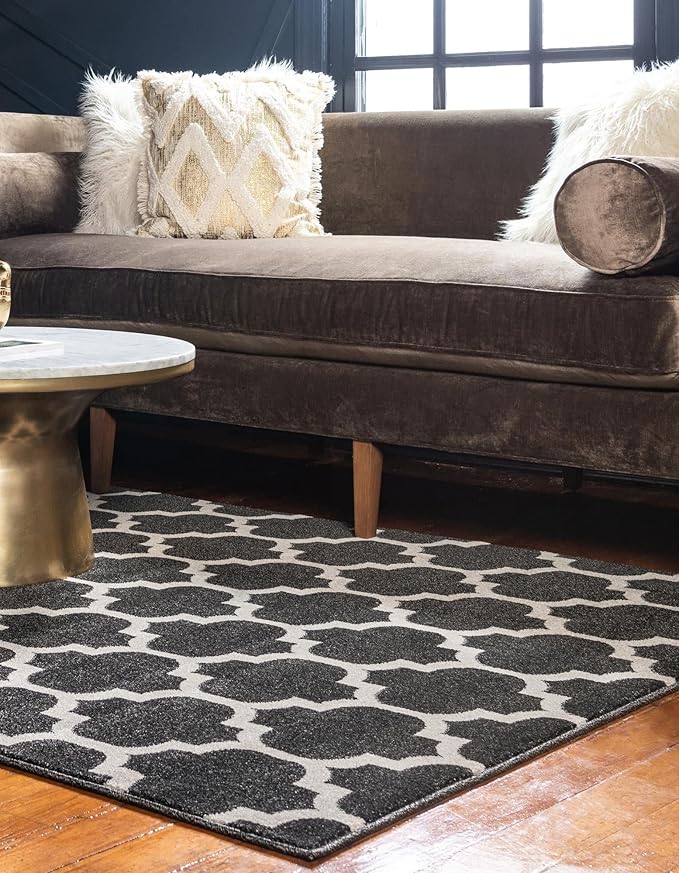 Rugs.com Lattice Collection Rug – 7' x 10' Black Medium Rug Perfect for Bedrooms, Dining Rooms, Living Rooms